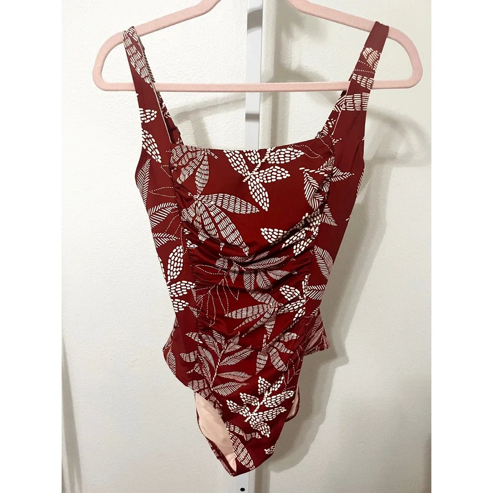 Cupshe Dotted Line Leaf Square Neck Tummy Control One-Piece Medium - Picture 5 of 10